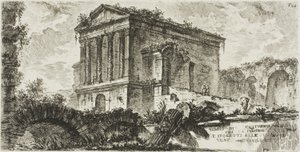Clitumnův chrám mezi Folignem a Spoletem, deska 26 z některých pohledů na triumfální oblouky a další památky od Giovanni Battista Piranesi