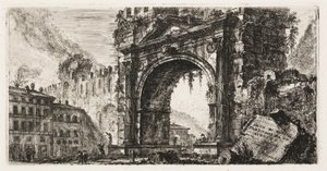 Oblouk v Rimini postavený Augustem, deska 17 z některých pohledů na triumfální oblouky a další památky od Giovanni Battista Piranesi