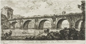 Most v Rimini postavený císaři Augustem a Tiberiem, deska 16 z některých pohledů na triumfální oblouky a další památky od Giovanni Battista Piranesi