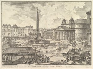 Piazza della Rotonda s Pantheonem a obeliskem, ze souboru „Vedute di Roma“ od Giovanni Battista Piranesi