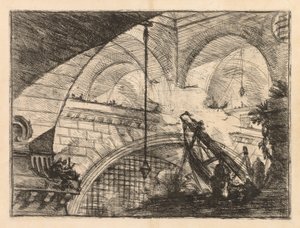Věznice: Řada galerií s jeřábovou erekcí trámů od Giovanni Battista Piranesi