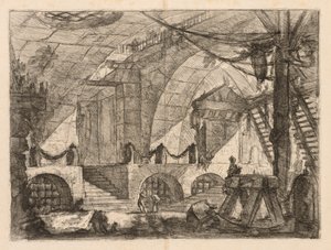Vězení: Oblouková komora se sloupky a řetězy od Giovanni Battista Piranesi