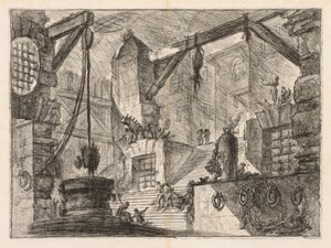 Věznice: Kolonádový interiér s širokým schodištěm od Giovanni Battista Piranesi
