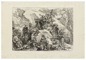 The Skeletons, c. 1748 (lept s rytinou, suchou jehlou a leštěním na krémově položený papír) od Giovanni Battista Piranesi