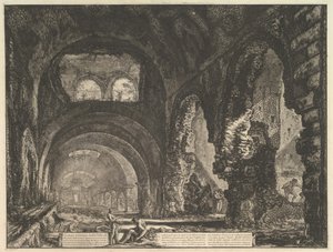 Takzvaná vila Maecenas v Tivoli. Interiér se dvěma postavami v otvoru..., ca. 1764. od Giovanni Battista Piranesi
