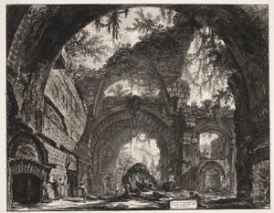 Thermen v de Villa Adriana t a Tivoli Ruiny galerie soch v Hadriánově vile v Tivoli (název na objektu) Gezichten op Rome (název série) Pohledy na Řím navržený a vyrytý architektem Giambattista Piranesi Ve (nez) iano (název série) od Giovanni Battista Piranesi