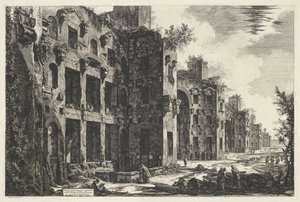 Thermen van Diocletianus te Rome Pohled na horní zbytky Diokleciánových lázní v S. Maria degli Angeli (název na objektu) Gezichten op Rome (název série) Pohledy na Řím navržený a vyrytý architektem Giambattista Piranesi Ve (nez) iano (seri od Giovanni Battista Piranesi