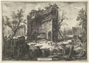 Thermen van Trajanus te Rome Pohled na zbytky továren ve druhém patře Terme di Tito (název na objektu) Gezichten op Rome (název série) Pohledy na Řím navržený a vyrytý architektem Giambattista Piranesi Ve (nez) iano (název série) od Giovanni Battista Piranesi