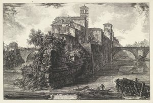 Tibereiland te Řím Pohled na ostrov Tiber (název na objektu) Gezichten op Rome (název série) Pohledy na Řím navržený a vyrytý architektem Giambattista Piranesi Ve (nez) iano (název série) od Giovanni Battista Piranesi