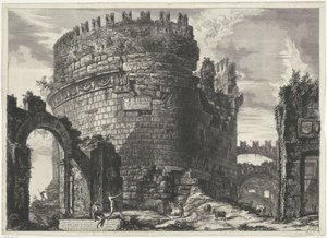 Tombe van Caecilia Metella te Rome Hrob Cecilie Metell (...) (název na předmětu) Gezichten op Rome (název série) Pohledy na Řím navržený a vyrytý architektem Giambattista Piranesi Ve (nez) iano (název série) od Giovanni Battista Piranesi