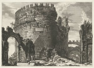 Tombe van Caecilia Metella te Rome Hrob Cecilie Metella (...) (název na předmětu) Gezichten op Rome (název série) Pohledy na Řím navržený a vyrytý architektem Giambattista Piranesi Ve (nez) iano (název série) od Giovanni Battista Piranesi