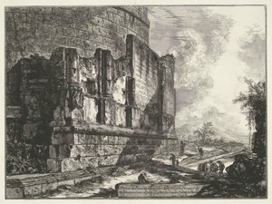 Hrobky van Plautius Lucanus Pohled na pozůstatky rodinné hrobky Plauzia na via Tiburtina poblíž mostu Lugano dvě míle od Tivoli (název na objektu) Gezichten op Rome (název série) Pohledy na Řím navrhl a vyryl Giambattis od Giovanni Battista Piranesi