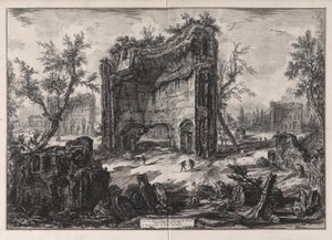 Pohled na zbytky budov ve druhém patře Titových lázní z Vedute di Roma (Pohledy na Řím) od Giovanni Battista Piranesi