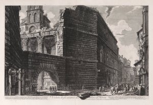 Pohled na zbytky fóra Nerva, z Vedute di Roma (Pohledy na Řím) od Giovanni Battista Piranesi