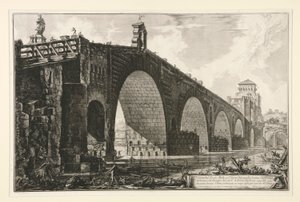 Pohled na Milvijský most přes Tiberu dvě míle za Římem z Vedute di Roma od Giovanni Battista Piranesi