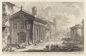 Pohled na Chrám mužného štěstí. Dnes S. Maria Egizziaca degli Armeni (Pohled na chrám Fortuna Virilis. Nyní arménský kostel Santa Maria Egizziaca [nyní považován za chrám Portuna]), z Vedute di Roma (Pohledy na Řím) od Giovanni-Battista Piranesi