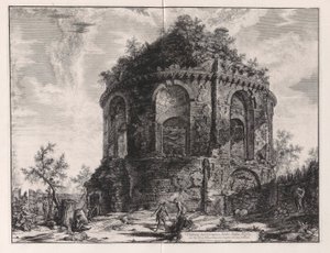 Pohled na takzvaný Chrám kašle na Via Tiburtina, míli od Tivoli, z Vedute di Roma (Pohledy na Řím) od Giovanni Battista Piranesi