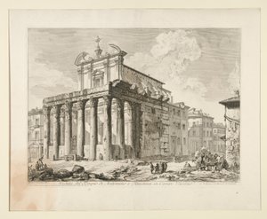 Pohled na chrám Antonina a Faustiny v Campo Vaccino. (Pohled na chrám Antonina a Faustiny na Foru Romanu.), Z Vedute di Roma od Giovanni Battista Piranesi