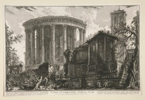 Pohled na chrám Sibyly v Tivoli, z Vedute di Roma od Giovanni Battista Piranesi