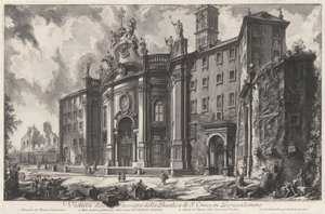 Pohled na průčelí baziliky Santa Croce in Gerusalemme od Giovanni Battista Piranesi