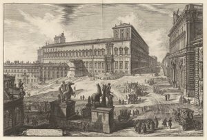 Pohled na Piazza di Monte Cavallo (Pohled na Piazza di Monte Cavallo [Piazza del Quirinale s palácem Quirinal uprostřed]), z Vedute di Roma (Výhledy na Řím) od Giovanni Battista Piranesi