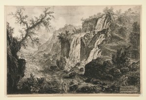 Pohled na Malé vodopády v Tivoli, z Vedute di Roma od Giovanni Battista Piranesi