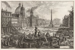Pohled na Piazza Navona nad ruinami Circus Agonalis [Circus of Domitian]), z Vedute di Roma (Pohledy na Řím) od Giovanni Battista Piranesi