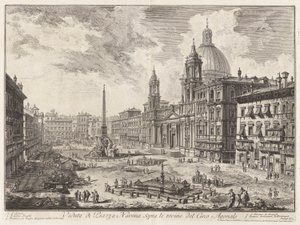 Pohled na náměstí Piazza Navona nad ruinami cirkusu Domitian, z Vedute di Roma (Pohledy na Řím) od Giovanni Battista Piranesi
