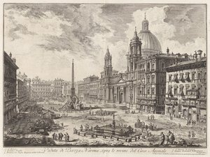 Pohled na Piazza Navona nad ruinami Circus Agonalis (Pohled na Piazza Navona nad ruinami Domitianova cirku), z Vedute di Roma (Pohledy na Řím) od Giovanni Battista Piranesi