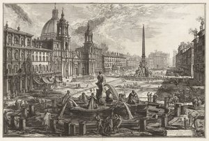 Pohled na Piazza Navona nad zříceninami Circus Agonalis [Domitianův cirkus], z Vedute di Roma (Pohledy na Řím) od Giovanni Battista Piranesi