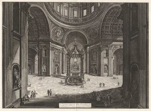 Vnitřní pohled na baziliku svatého Petra od Giovanni-Battista Piranesi