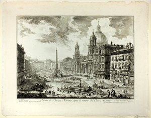 Pohled na náměstí Piazza Navona nad ruinami Circus of Domitian, z Views of Rome od Giovanni Battista Piranesi