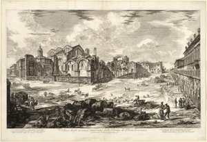 Pohled na viditelné zbytky Diokleciánových lázní z Pohledů na Řím od Giovanni Battista Piranesi