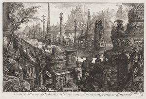 Pohled na starý cirkus s dalšími památkami uvnitř, kolem roku 1760 (lept) od Giovanni Battista Piranesi
