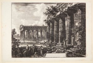 Pohled na několik sloupů fasády naproti té zobrazené na předchozí tabuli od Giovanni Battista Piranesi