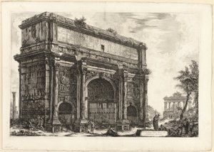 Pohled na oblouk Septimia Severa z Pohledů na Řím od Giovanni Battista Piranesi