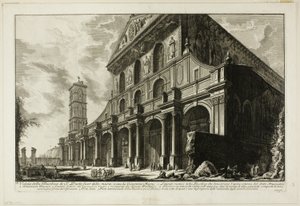 Pohled na baziliku S. Paolo fuori delle Mura [St. Pavla mimo hradby], postavený Konstantinem Velikým, z Pohledů na Řím od Giovanni Battista Piranesi