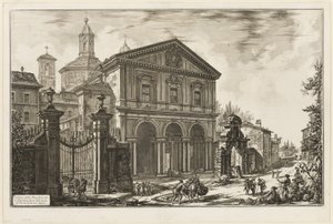 Pohled na baziliku San Sebastiano fuori delle mura [St. Sebastian za hradbami] na Appijské cestě, z Pohledů na Řím od Giovanni Battista Piranesi