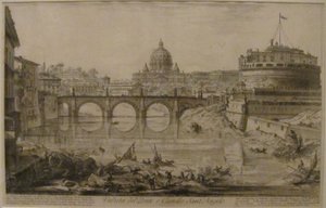 "Pohled na most a Andělský hrad" z knihy Giovanniho Battisty Piranesiho "Pohledy na Řím", lept, Honolulu Museum of Art od Giovanni Battista Piranesi
