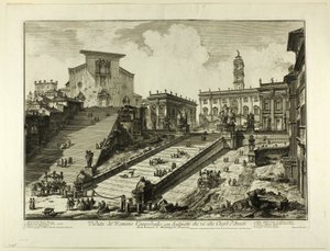 Pohled na Capitoline Hill se schody ke kostelu S. Maria v Aracoeli, z Views of Rome od Giovanni Battista Piranesi
