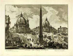 Pohled na náměstí Piazza del Popolo z výhledů na Řím od Giovanni Battista Piranesi