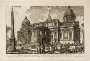 Pohled na zadní vchod baziliky S. Maria Maggiore, z Pohledy na Řím od Giovanni Battista Piranesi