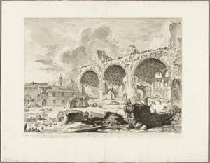 Pohled na zbytky jídelny Zlatého domu Nera, běžně nazývaného Chrám míru, z Pohledů na Řím od Giovanni Battista Piranesi