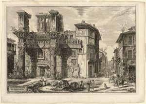 Pohled na zbytky fóra Nerva z Pohledů na Řím od Giovanni Battista Piranesi