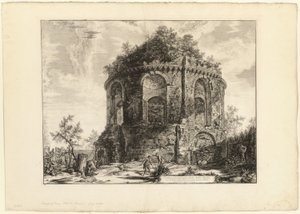 Pohled na tzv. Tempio della Tosse (chrám kašle) na Via Tiburtina míli od Tivoli, z Views of Rome od Giovanni Battista Piranesi