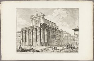 Pohled na chrám Antonina a Faustiny na Foru Romanu, z Pohledů na Řím od Giovanni Battista Piranesi