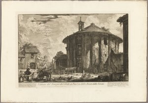 Pohled na chrám Cybele na náměstí Piazza Bocca della Verità, z Pohledy na Řím od Giovanni Battista Piranesi