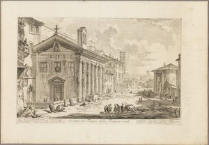 Pohled na chrám Fortuna Virilis. Nyní arménský kostel S. Maria Egiziaca, od Pohledy na Řím od Giovanni Battista Piranesi