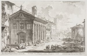 Pohled na chrám Fortuna Virilis, nyní arménský kostel S. Maria Egiziaca, cca 1760-78 (lept) od Giovanni Battista Piranesi