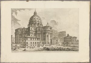 Pohled na exteriér baziliky svatého Petra ve Vatikánu, od Views of Rome od Giovanni Battista Piranesi